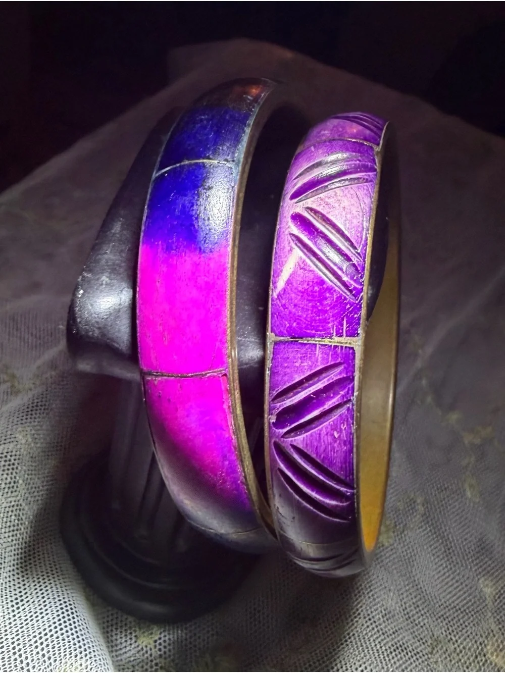 Set of Purple/Multi Color Carved Men's Bangle Bracelet- Bold Statement Accessori